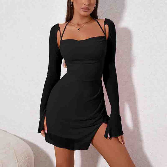 Women's Solid Colour Backless Hanging Neck Halter Dresses