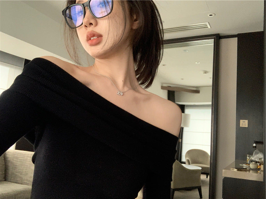 One Shoulder Soft Glutinous Knit Sweater For Women In Autumn With Long Sleeves