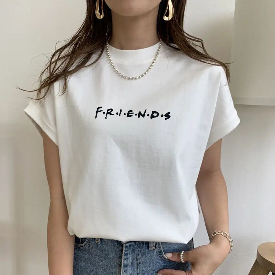 Summer Round Neck Ins White Sleeveless T-shirt Women's Loose