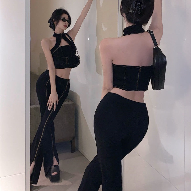 Female Fashion Zipper Chic High Waist Outside Wear Inside Bottoming Tops