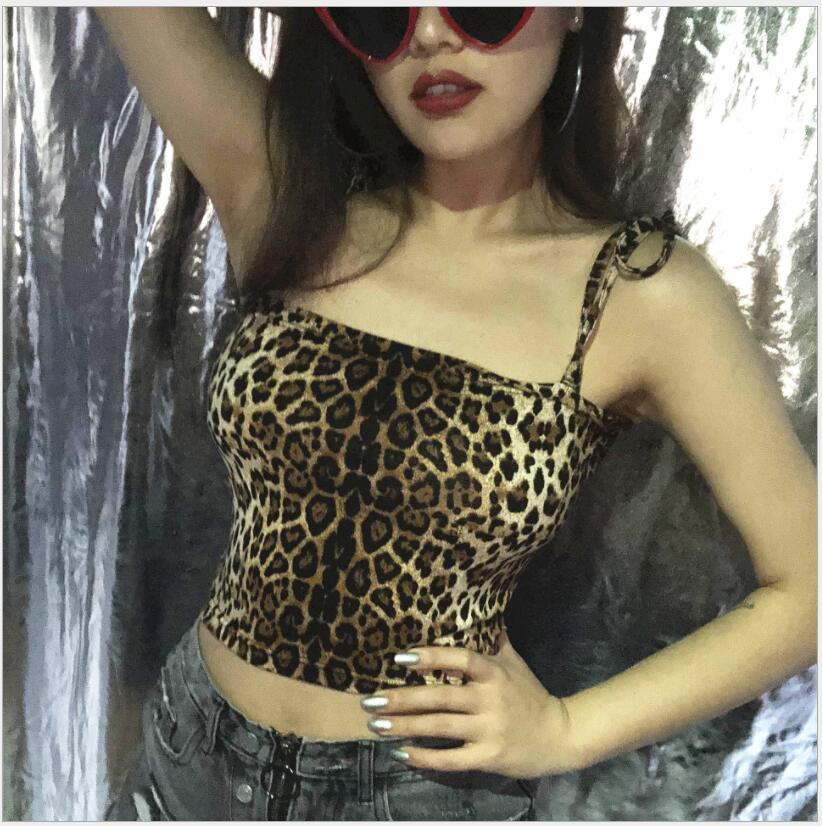 Women's Leopard Print Tight Tied Spaghetti-strap Vest