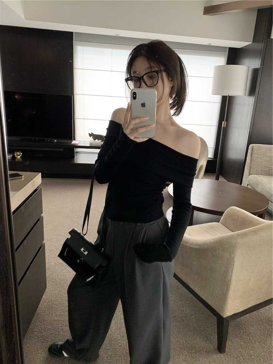 One Shoulder Soft Glutinous Knit Sweater For Women In Autumn With Long Sleeves