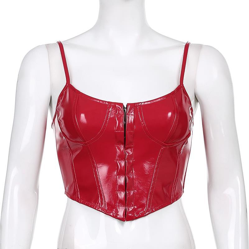 Women's Fashion Solid Color Front Hidden Hook Strap Design Leather Corset