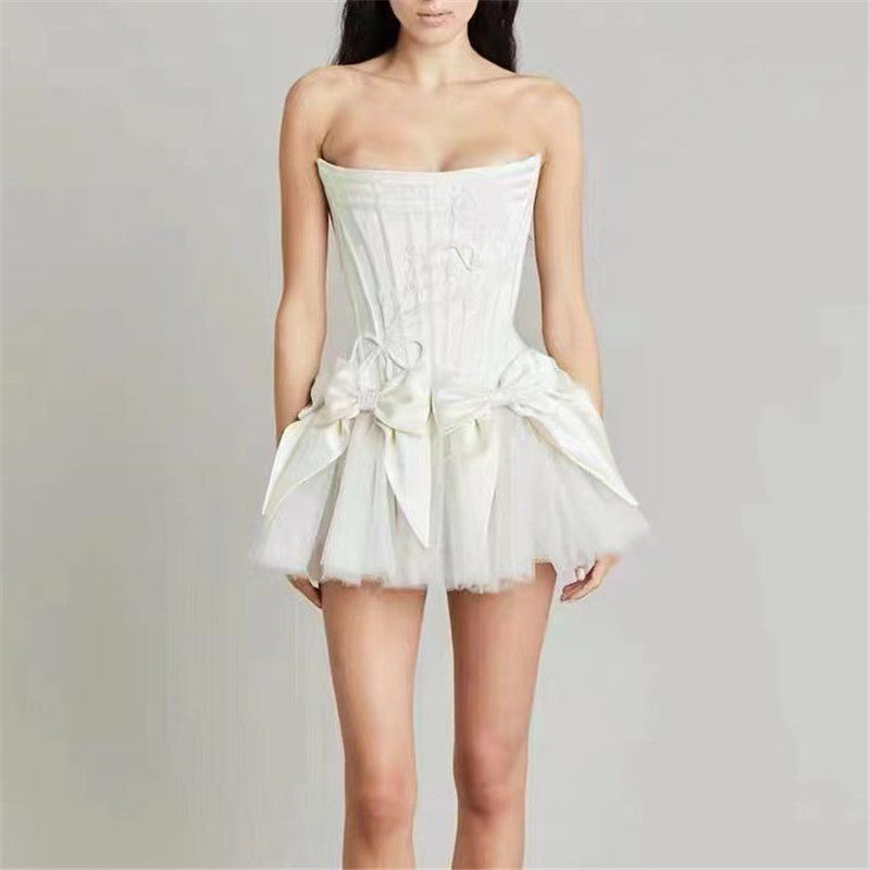 Women's Backless Bow Mesh Chest-wrapped Dress