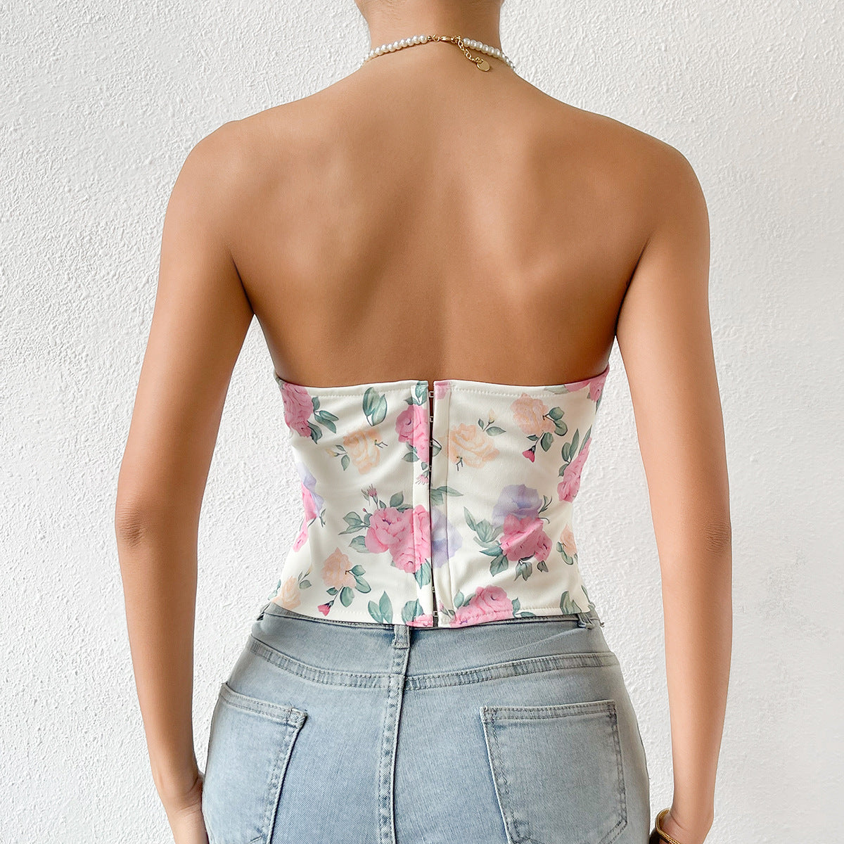 Sexy Hot Girl Low-cut Backless Flower Wrapped Chest Rhombus Fishbone Waist