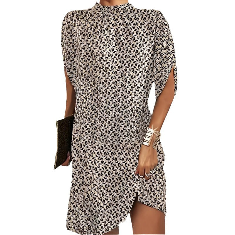 Women's Fashion Round Neck Loose Bat Sleeve Dress