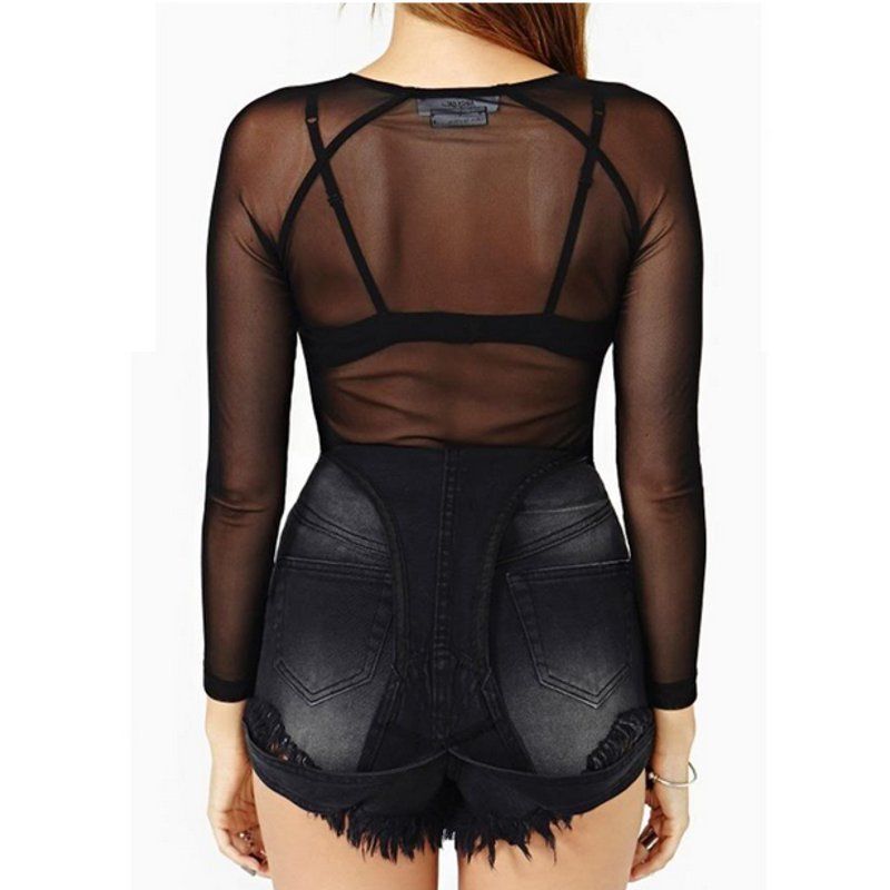 Women's Black Transparent Mesh Bottoming Shirt