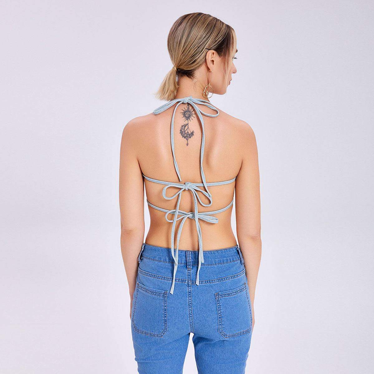 2023 Street Fashion Personality Tops Are Sexy, Thin Butterfly Pattern Denim Camisole Short Small Vest