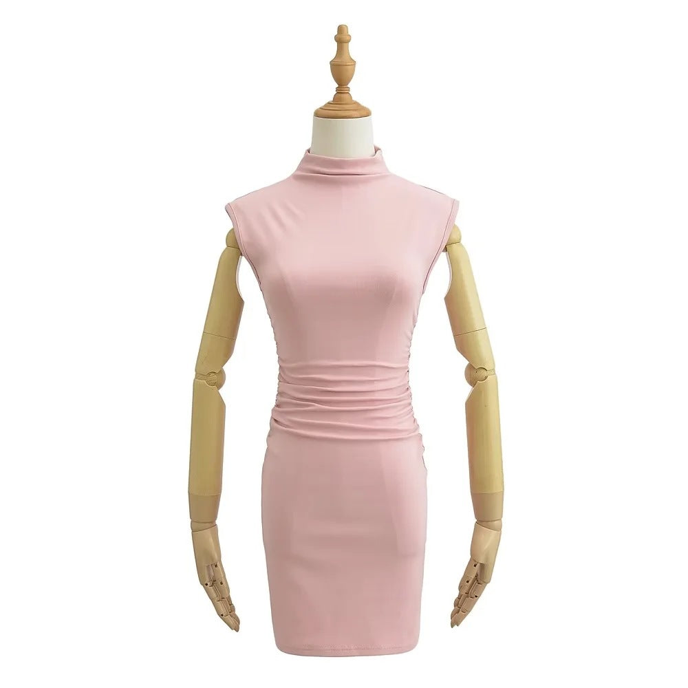 Summer New Slim Sleeveless Tight Half Turtleneck Dress Women