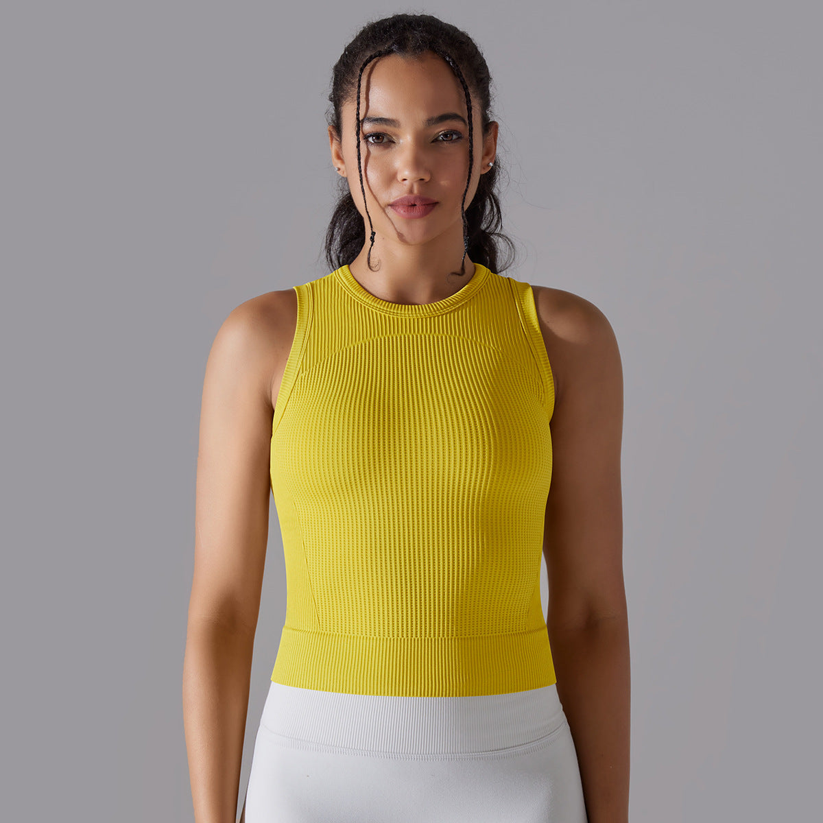 Knitted Solid Color Thread Mid-length Yoga Clothing Top Women