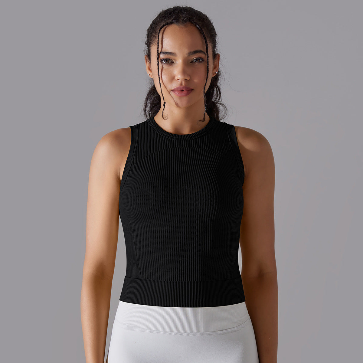 Knitted Solid Color Thread Mid-length Yoga Clothing Top Women