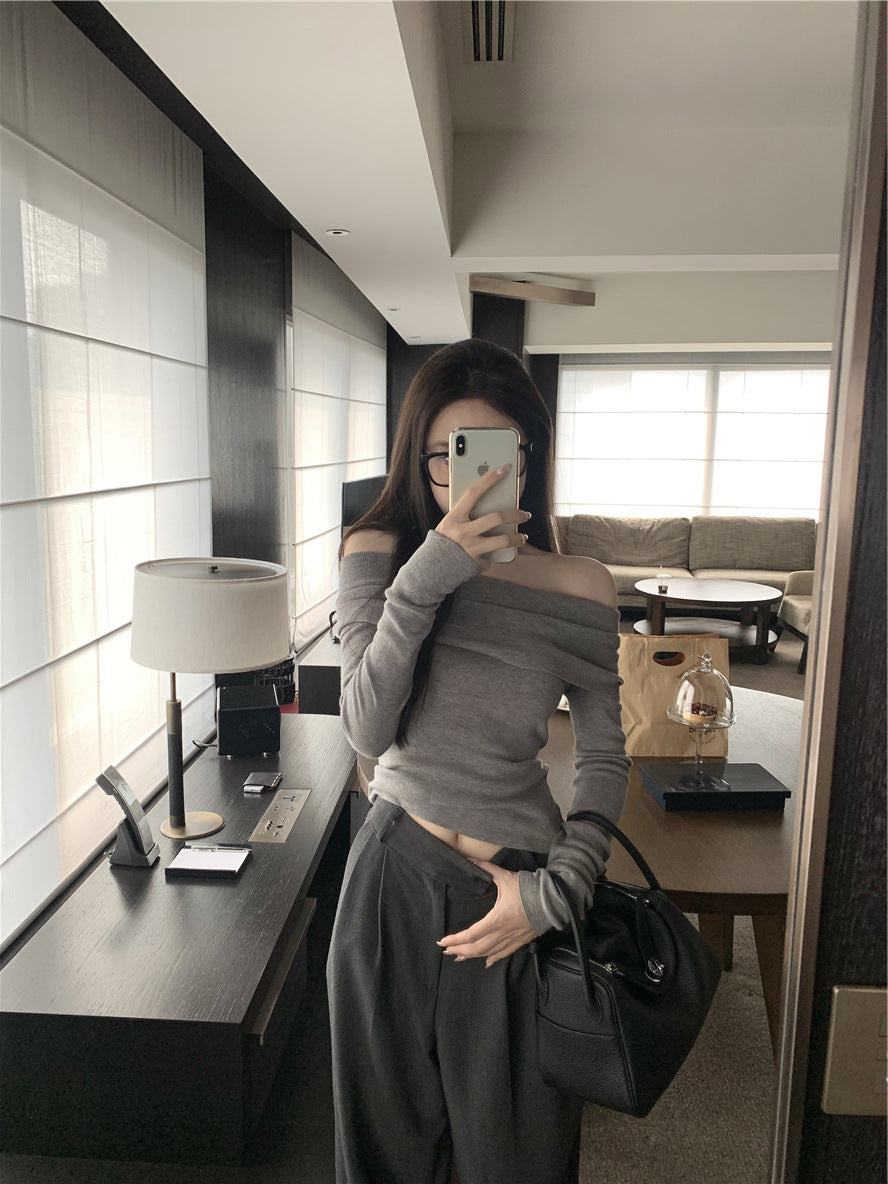 One Shoulder Soft Glutinous Knit Sweater For Women In Autumn With Long Sleeves