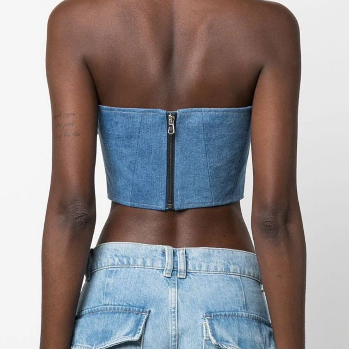 Hem Tube Top Denim Tight Vest