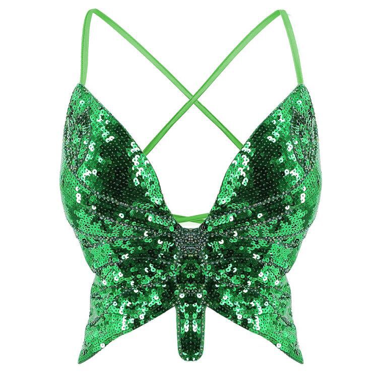 Stage Halloween Sequined Performance Butterfly Bra Top