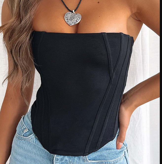 Solid Color Zipper Waist-tight Small Sling Vest For Women