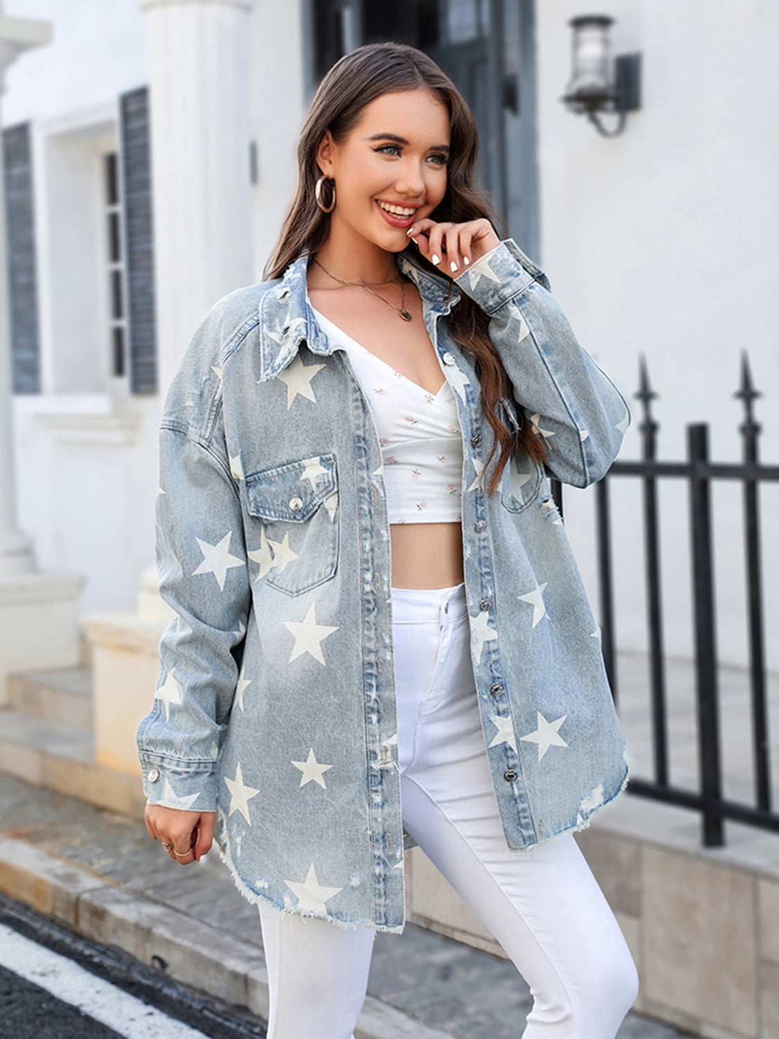 Star Denim Jacket with Pockets